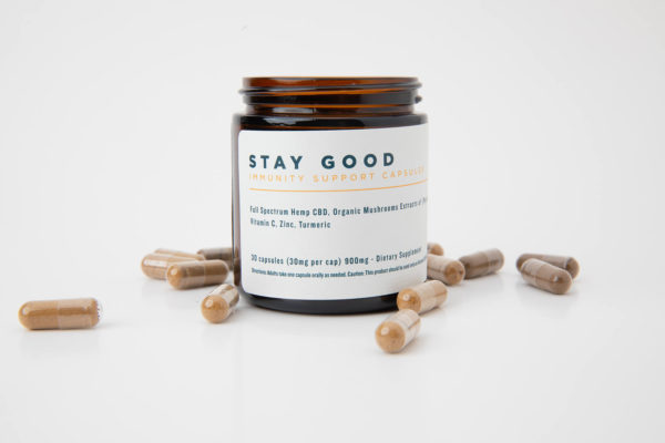 Capsules made with active botanicals including mushroom extracts of Reishi, Chaga, Maitake, Vitamin C, Zinc, Tumeric, and full spectrum hemp CBD oil to help increase energy and focus.